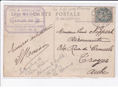 LUFTFAHRT: BALLON - Autogramm von Léon MAISON (Flugzeug) Pilot der ''La Lorr''