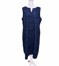 Talbots Navy Embroidered Floral Sheath Dress V-Neck Sleeveless Lined 16