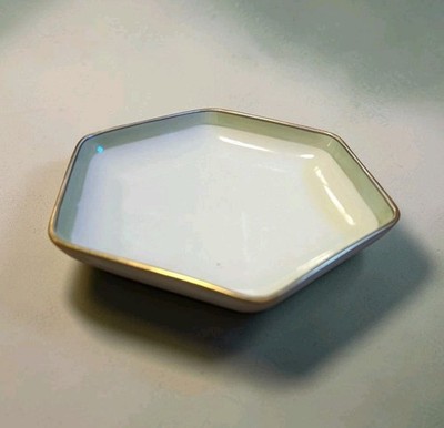 Royal Copenhagen C1930 Dagmar Hexagon Mint Green Gold Pickle Dish Bowl #9784