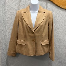 Pendleton Petite Women's Blazer Tan 100 Wool Size 8 Two Button Front Pockets