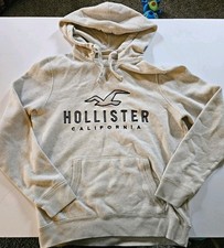Hollister Unisex California Embroidered Crossover Hoodie Oatmeal Cream Size M