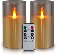 ✅NEW- 2 Pack Gray Flameless Flickering LED Candles with Remote & Timer