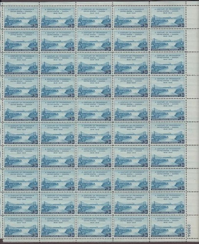 USA, 961, US-CANADA FRIENDSHIP, MINT NH, VINTAGE 1940'S, FULL SHEET OF 50