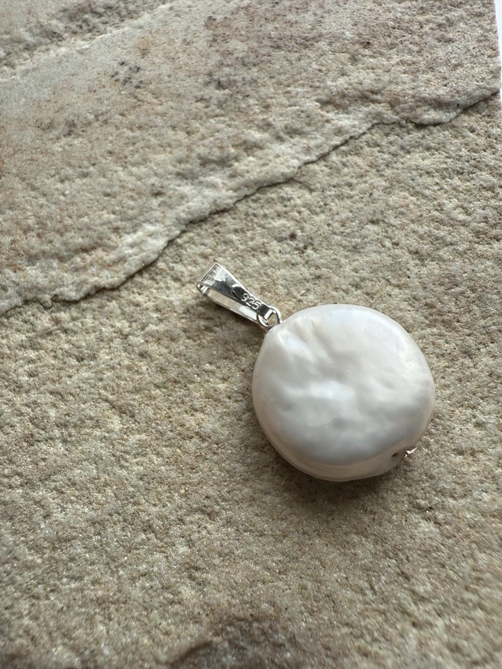 Large Round White Baroque Pearl 925 Sterling Silver Pendant - Image 3 of 4