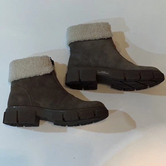 NUEVO CON ETIQUETAS Para Mujer Marrón Rubio Plaka Impermeable Gamuza Cuero Botas Talla 8 Puños Polares Foto 4 de 4