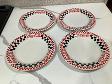 4 Coca Cola by Gibson - 7.5&rdquo; Salad/Dessert Plates Racing Checkers Pattern 1996