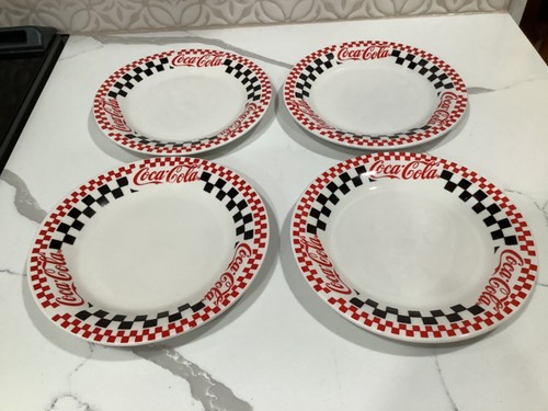 4 Coca Cola by Gibson - 7.5” Salad/Dessert Plates Racing Checkers Pattern 1996