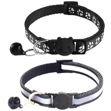 2 Pack Breakaway Cat Collars with Bells, Reflective Design and Claw Print Design