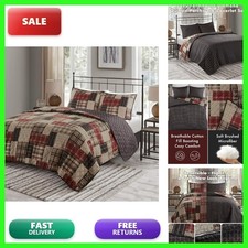 Madison Park Queen Quilt Set Patchwork Farmhouse, Diamond Quilting Reversible Co