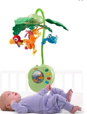 2007 Fisher Price Rainforest Peek-A-Boo Leaves Musical Mobile Night Light New
