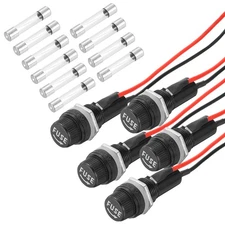 5 Pcs Panel Mount Fuse Holder, 6 x 30mm 10/15A DC 125/250V with 15A Fuses