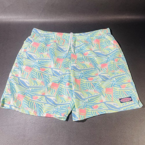 Vineyard Vines Badehose grün rosa Flaggen Shorts Gr. L gefüttert mit Kordelzug