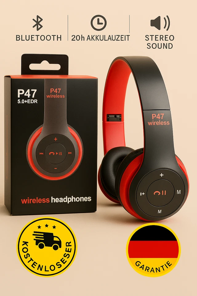 Bluetooth Kopfhörer P47 Stereo Headset Faltbar Wireless Gaming Kabellose Sports - Bild 3 von 4