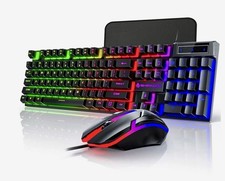 Wired Gaming Keyboard And Mouse Set RGB LED Rainbow Backlit For Computer Desktop