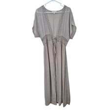 Rebellion Again Kimono Duster Sz Med Sheer Maxi Lace Trim Boho Festival Layering