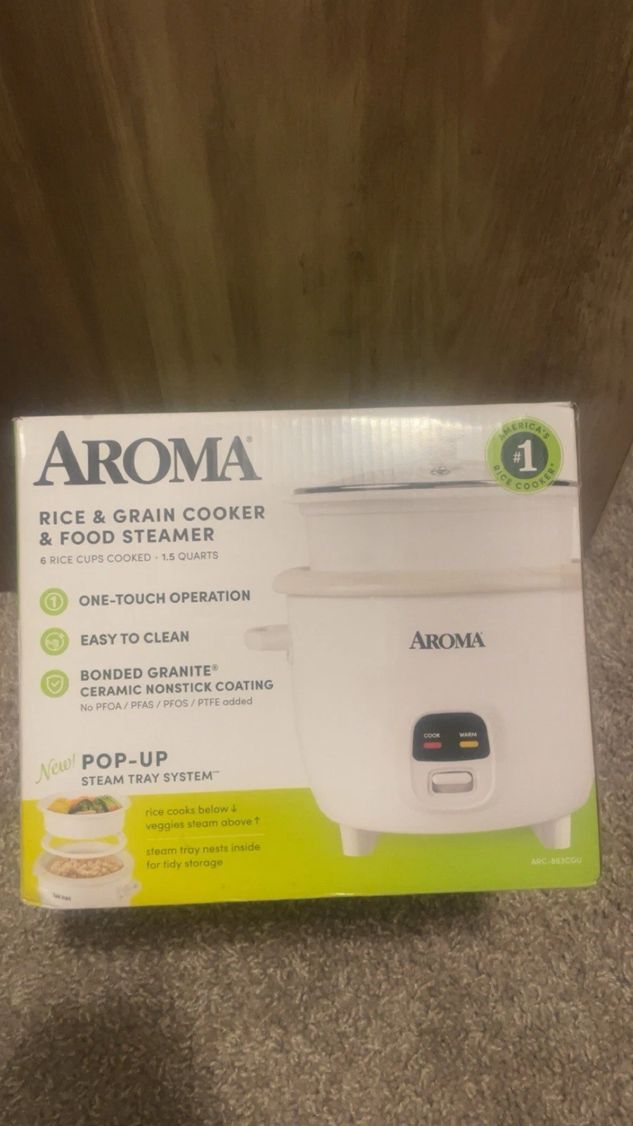 Aroma ARC-863CGU Rice & Grain Cooker Food Steamer 6 Cup White
