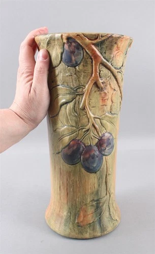 RARE Antique c1928 Signed WELLER Art Pottery Woodcraft Line PLUM TREE Vase