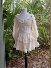 Windsor Sundress Sz M Cream Ruched Bodice Lined Ruffled Skirt