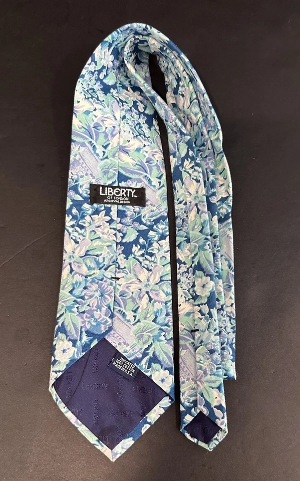 "Corbata Liberty Of London floral para hombre algodón años 80 90 vintage azul archivo ancho 4""" Foto 4 de 4