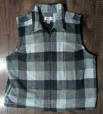 CJ Banks Shades Of Gray Block Plaid Knit Tweed Zip Up Womens Vest Sz 1X Acrylic
