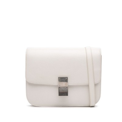 Celine Medium Calfskin Classic Box Pre-Loved Umhängetasche Weiß