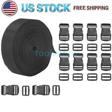 1 Inch/2.5cm 11 Yards Nylon Webbing Strap w/10 Set Plastic Buckles Side Release