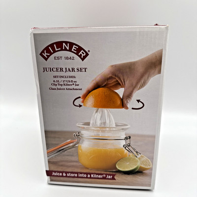 KILNER Manual 2 Cup Clear Glass Clip Top Jar & Juicer Press Set   New In Box