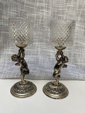 pair Antique Victorian Pairpoint Silver Plate Figural Cherub Toothpick holder 7"