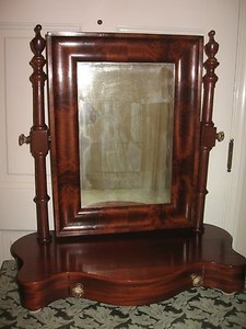 Antique Mirror Dresser Top Mirror W Drawer Vintage Mahogany Flame