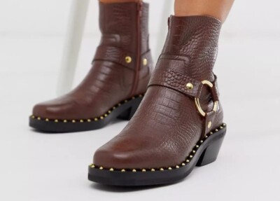 Asos NEW Premium Brown Croc Leather Studded Men display picture 2