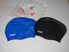 t16 Lot of 2 Aegend Swim Caps Long Hair Durable Silicone Swimming Caps Black Blu
