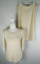 Vintage Womens St Claire Top W Skirt Ivory Beaded 80s 90s Pleated Sleeves 10