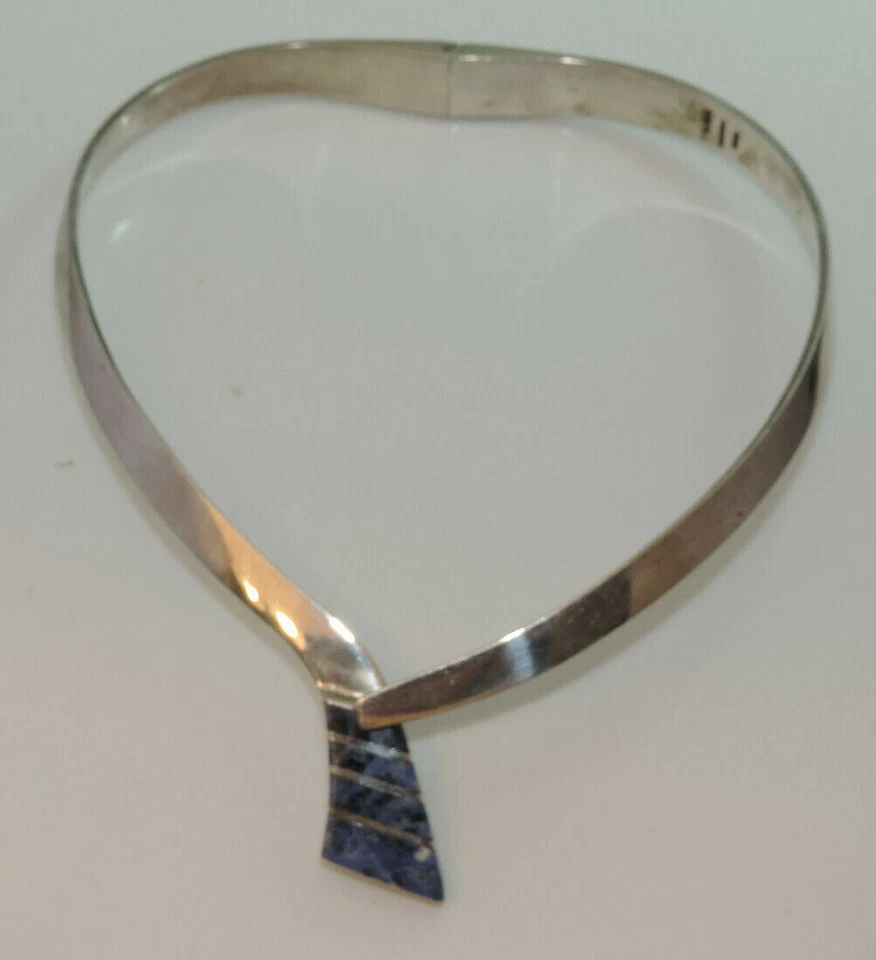 Vtg MESSICO Collana In Argento Sterling Con Ciondolo In Sodalite Blu 99g - Immagine 2 di 4
