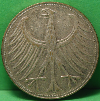 Germany, 1957-F 5 Mark,, KM119.1, Extremely Fine, marks, NR, 6-10