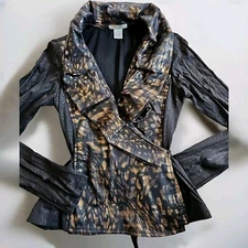 Alberto Makali Size S Black & Bronze Long Sleeve Wrap Style Blouse  CB3