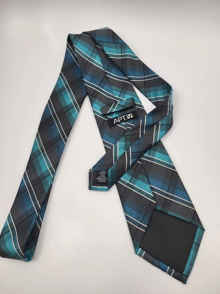 Apt. Gravata masculina 9 gravata xadrez azul cinza branco listras 57 x 3,25 - Imagem 4 de 4