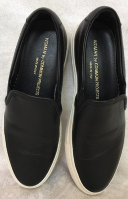 Woman By Common Projects Skater Shoe Black Leather White Sole Size 39