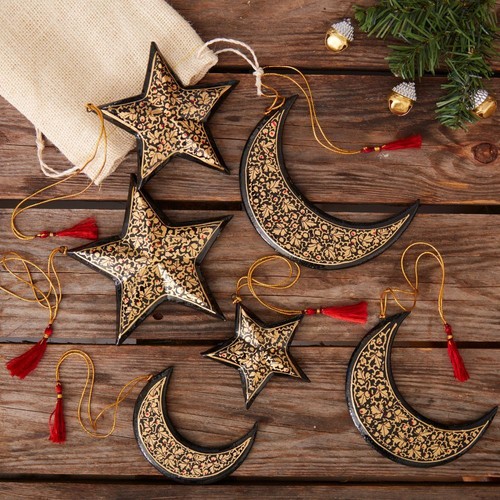 Gold Mistletoe Star Ornament Set of 3 - Picture 3 of 4