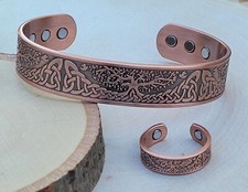 Solid Copper Magnetic Bracelet Ring Set Arthritis Cuff Ring Set Tree Of Life