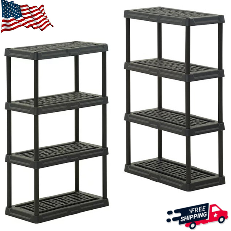 4Tier HeavyDuty Plastic Adjustable Shelving Garage Storage Unit Rack