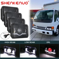 For Isuzu NPR Low Tilt 1991-2005 4x6 inch Led Headlights High Low Angel Eyes DRL