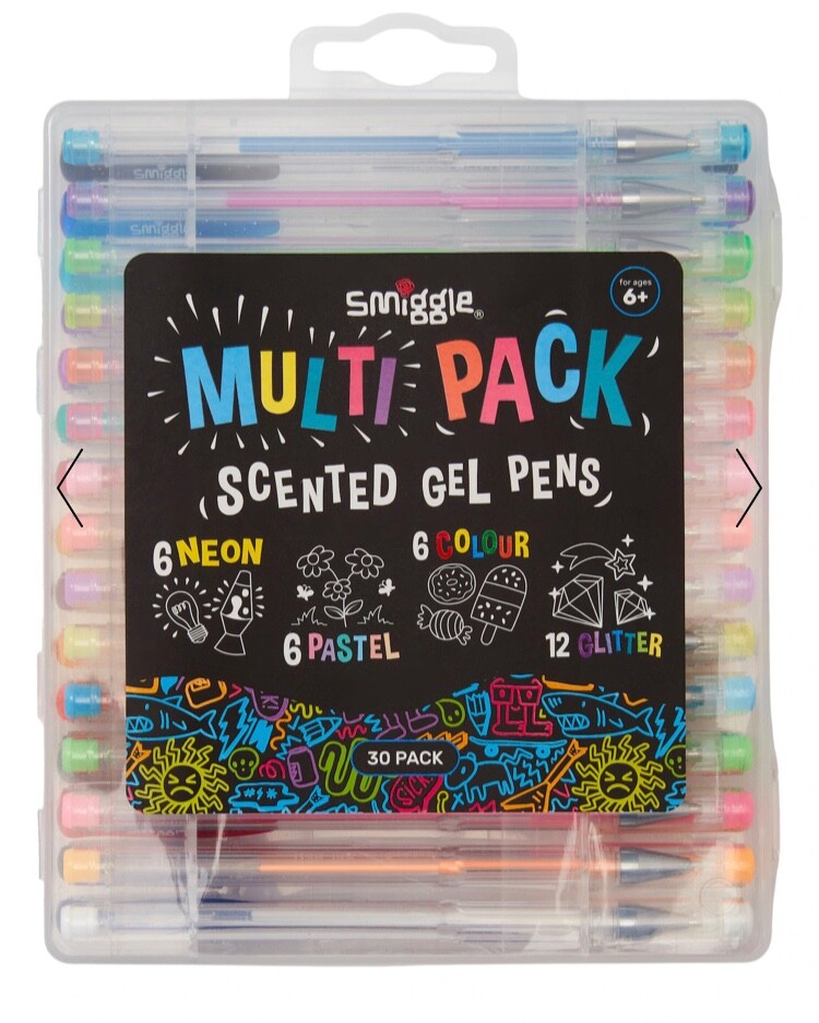 Smiggle Scented Gel Pens 30 Pack,6 Neon, Pastel Colour and 12 - Main Image
