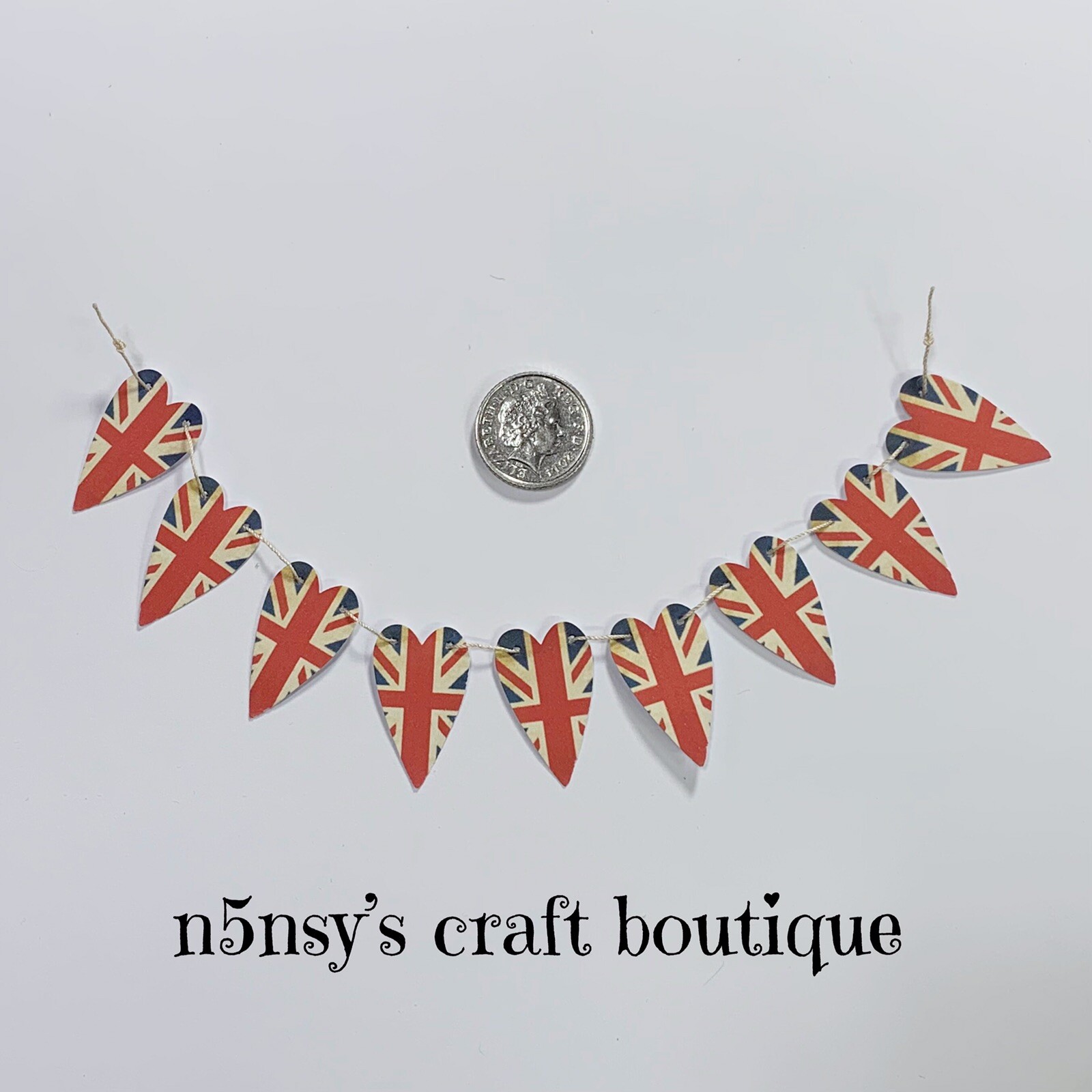 Handmade Miniature Dolls House Union Jack Heart Bunting 1/12th Scale