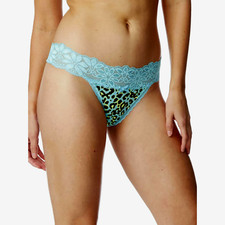 No Boundaries Women's Micro Lace Thong Panties Size 3XL Blue Animal Print