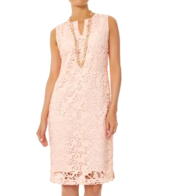 NWT $235 MING WANG Delicate Lace Floral Sheath Dress XS Sleeveless Peach