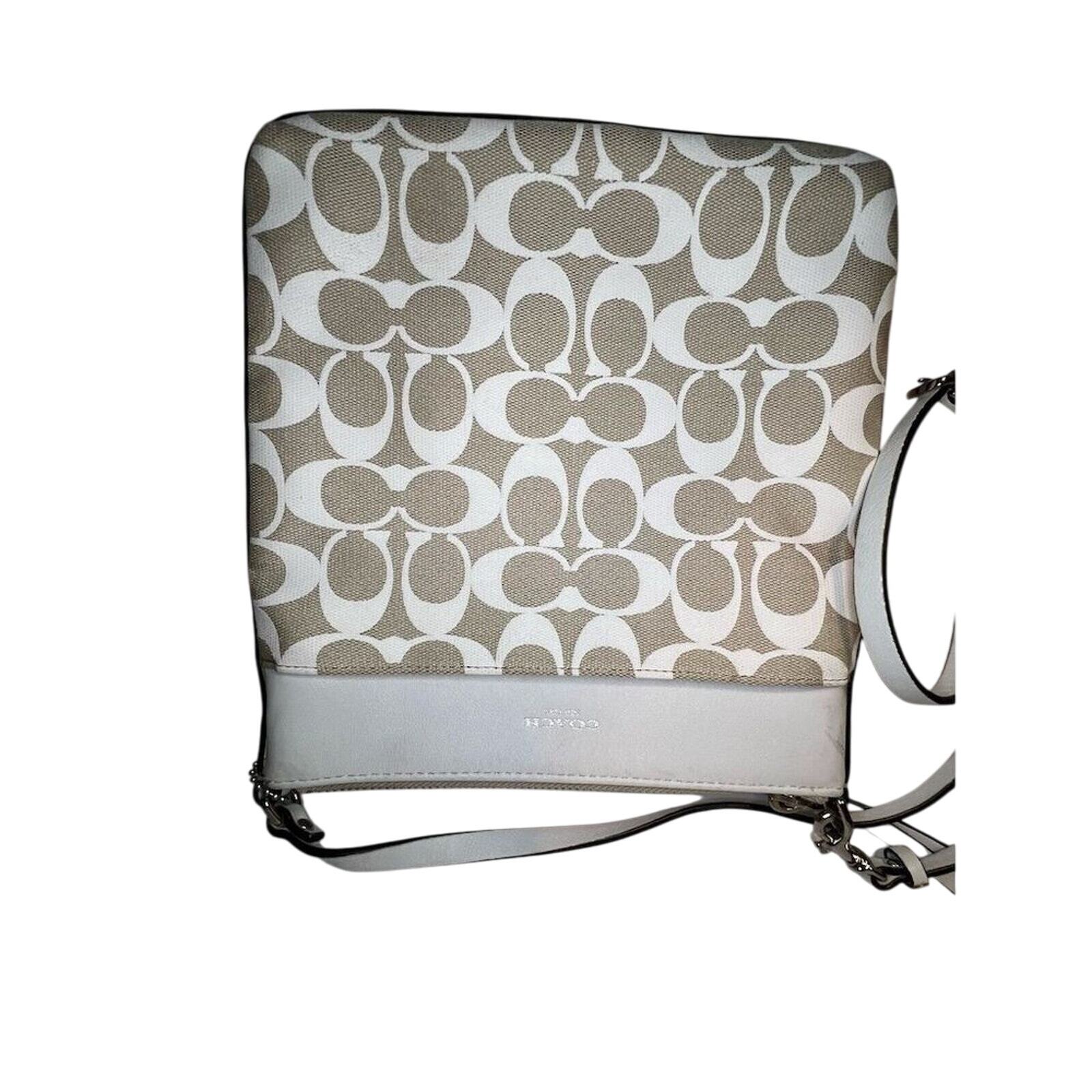 Coach Crossbody Purse Cream/Tan Signature Pattern… - image 6