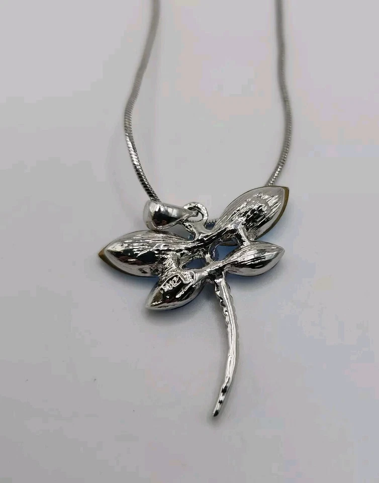 Colgante Libélula Azul Aqua Cristal Swarovski Tono Plata 19" Cadena Ajustable LEER Foto 4 de 4