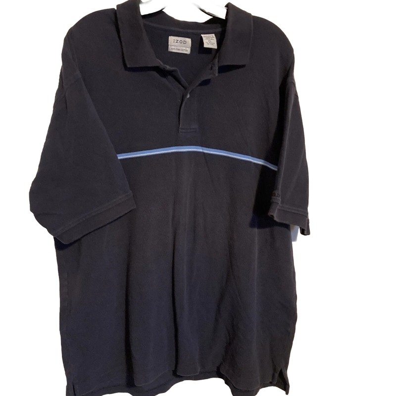 IZOD Polo Shirt Men’s Size XL Navy Blue w/ Stripe Short Sleeved Pima Cotton
