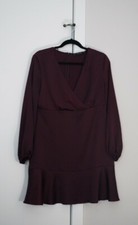 Women's dress ZARA Long Sleeves V Neck Dress, Size L Burgundy Knee-length 