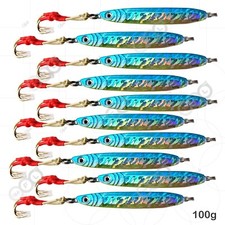 10pcs 100g Vertical Butterfly Speed Knife Fish Jig Vortex Lure Assist Hook Blue